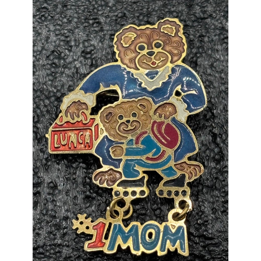 Adorable Teddy Bear Mom and Child Enamel Pin with "1 Mom" Dangle‎ Lunch Box